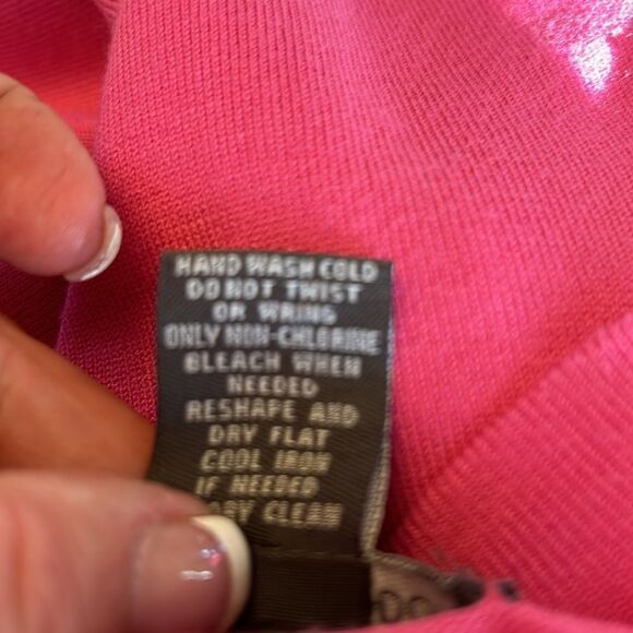 Chelsea & Theodore hot pink open draped cardigan with fringe Size M EUC - Picture 8 of 8